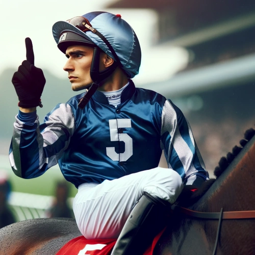 William-Buick raises a finger to the sky on his horse