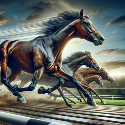 Finish of a race with a horse arriving well ahead of the others 