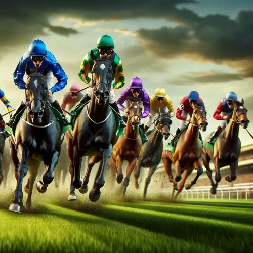 A gallop race at a racecourse