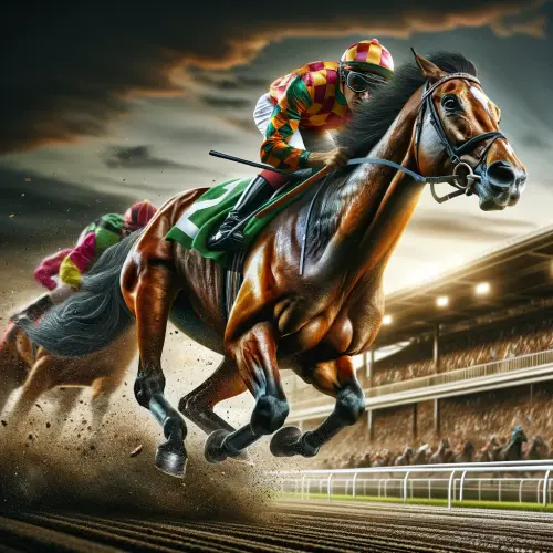 A Quarter Horse in a gallop race with his Jockey