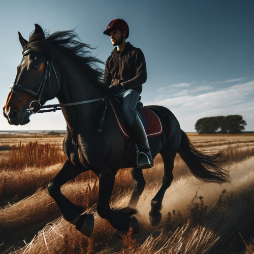 A racehorse in training in a field