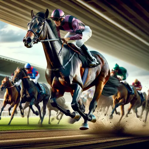 A Thoroughbred in a gallop race with his Jockey